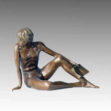 Nude Statue Bücherregal Boy Reading Bronze Skulptur, F. Preiss TPE-196